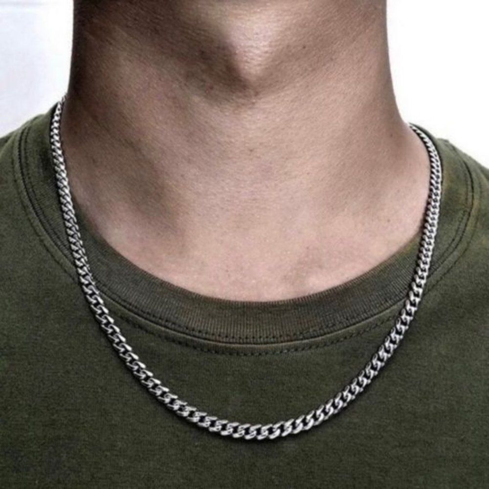 Mens Stainless Steel Curb Chain Necklace 24” Cuban Chain